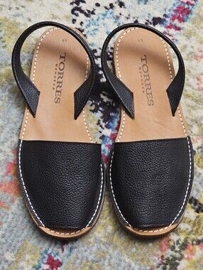 Torres Menorca Menorquinas Sandals Mens Size EU 44 / US 11 Black Pebbled Leather